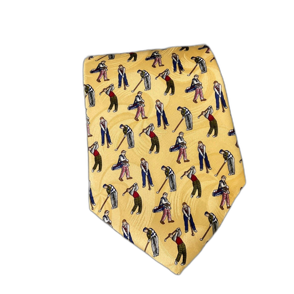 Crooks & Creed London silk Tie Men’s 58” classic Yellow Golfer Hidden Pinwheels